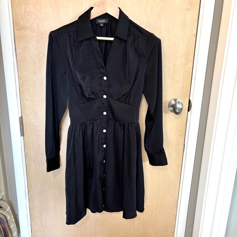 Black Babydoll Midi Satin Dress Long Sleeve Dress Size Small Dark Cottagecore